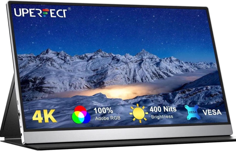 UPERFECT 15.6" 4K UHD FreeSync Monitor with 100% AdobeRGB, 450 Nits Brightness, Dual Type-C, HDMI, VESA Mount & Smart Case